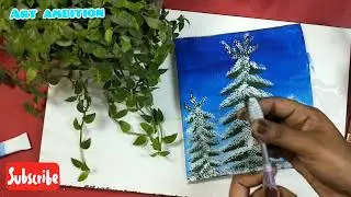 winter nigh scenery painting 🌌🌲ll snowing night ⛄ ll snow painting 🌀