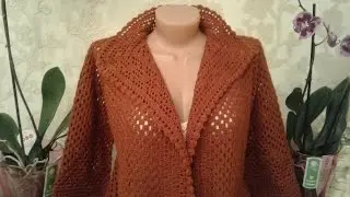 Кардиган из шестиугольников. Часть 4. Обвязка полочек и горловины.  Knitting women's cardigan.