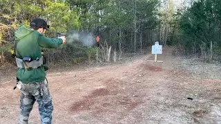 Training on the range practicing with pistols. Glock 19
