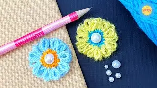 Shorts Easy Woolen Craft Ideas with pencil - Hand Embroidery Amazing Trick - DIY Woolen Flower
