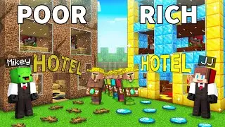 JJ's Family RICH Hotel vs Mikey's Family POOR Hotel Battle in Minecraft - Maizen