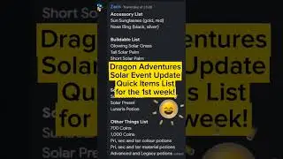Dragon Adventures Solar Event Week 1 sunflower item list 