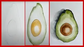 Learn how to paint avocado with watercolors. Step by step tutorial. Авокадо.