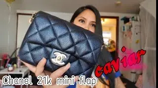 Chanel 21k my perfect mini flap in caviar| mod shots| unboxing