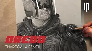 Charcoal and Pencil Drawing of Dredd Karl Urban
