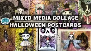 Halloween Mixed Media Postcard Collage Fun with a bit of gelprinting