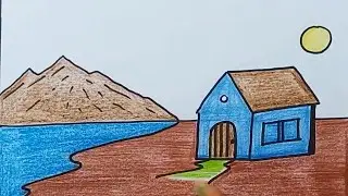 House and nature drawing | Easy landscape drawing for kids