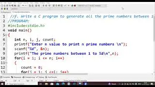 11.C program to generate 1 to n prime numbers | C Programming Language LAB | PPS LAB | JNTU