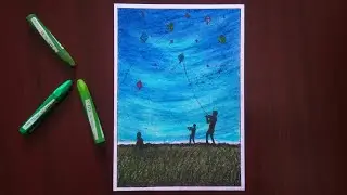 Kites in the afternoon sky /step by step / oil pastel drawing / Maddy's Creation