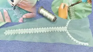How to attach Embroidered Neckline Patch | Patch ko kurti per kaise attach karen