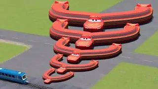 Big & Small Lightning Mcqueen Slingshot vs Trains Thomas | BeamNG.Drive
