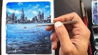 Skyline in Watercolor Tutorial for Beginners Step by Step Easy