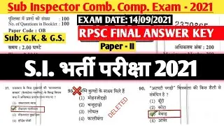 RPSC SI EXAM 2021 FINAL ANSWER KEY || Sub Inspector Paper - II GK and GS (14/9/2021)