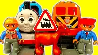 LEGO DUPLO Trains Vs Thomas The Tank Fake DUPLO Toy Train Fun & Crashes