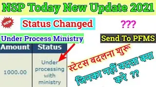 Nsp Today Update 2021 || Send to pfms status changed || Under process ministry || nsp update 2021