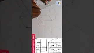 HEXGONAL PRISM ON RECTANGULAR PRISM WITH TWO SLOTS GROOVE AT THE BASE IN ISOMETRIC PROJECTION.