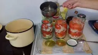 #41. КОНСЕРВИРУЕМ ПОМИДОРЫ ДОЛЬКАМИ С ЛУКОМ И РАСТИТЕЛЬНЫМ МАСЛОМ. ЗАГОТОВКИ НА ЗИМУ.