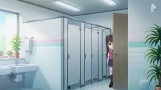 An anime girl in school has to go to the toilet as an emergency and her friend helps her