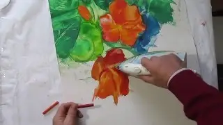 Как рисовать ЦВЕТЫ НАСТУРЦИИ восковыми красками. Урок 73