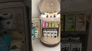 Restocking my mini fridge with Korean milk, lychee sparkling water
