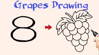 How To Draw Grapes With Number 8 🍇 l Grapes Drawing Easily For Beginners | Angur Drawing