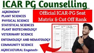 🥳ICAR-PG Counselling Cut Off Rank🔥&Seat Matrix•Official ICAR PG Seat Matrix 🤩•Course wise Cut Off 🔥