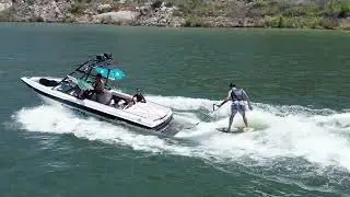 Wake Surf drone photography at San Vicente Reservoir