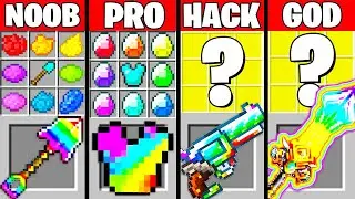 Minecraft Battle: RAINBOW ITEMS MOD CRAFTING CHALLENGE NOOB vs PRO vs HACKER vs GOD Funny Animation