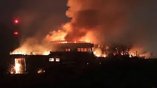 Old BC Ferry burns on Fraser River in Mission