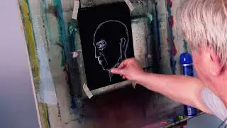 Robert Baća working on his painting, 2018