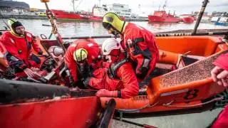 Emergency drill in evacuating a platform