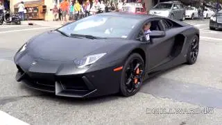TWO Matte Black Lamborghini Aventadors on the road!