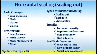 System Design 42 Horizontal scaling scaling out Load Balancer Node Cluster Auto-scaling Improved cap