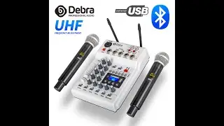 D Debra Audio MM-02  DJ Mixer Console With UHF 2  Wireless Microphones with 48V Phantom Power