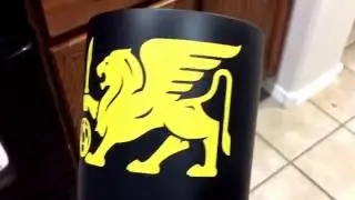 St. Pius High School - Custom painted Tumbler. Matte black w yellow carbon fiber and chrome decals.