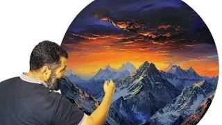 افضل فكرة لرسم الجبال بطريقة احترافية بفرشاة والألوان اكرلك