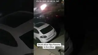 Porsche flying and flipping in front of gas station