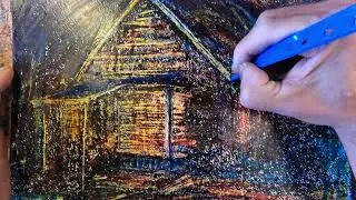 クレヨン画 『Saltspring CINEMA』/ Time-lapse, Crayon Painting