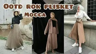 OOTD hijab dengan rok plisket warna mocca