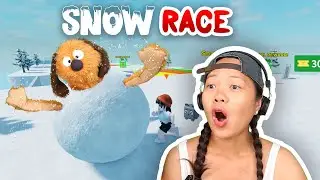 My PET is ROLLING! I made a GIGANTIC SNOWBALL - Roblox Snow Race