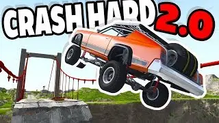 HUGE JUMP OVER BROKEN BRIDGE! CRASH HARD 2.0! - BeamNG Drive Crash Hard 2.0 Map Mod
