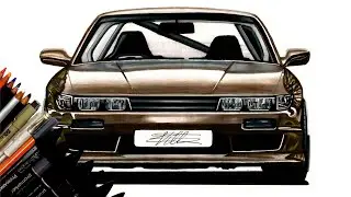 Realistic Car Drawing - Nissan Silvia S13 - Time Lapse - Drawing Ideas