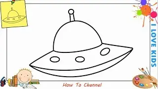 How to draw a UFO EASY step by step for kids, beginners, children 1