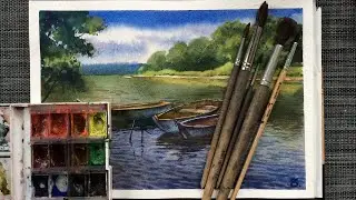 Уроки рисования. Как рисовать воду акварелью.  Пейзаж 