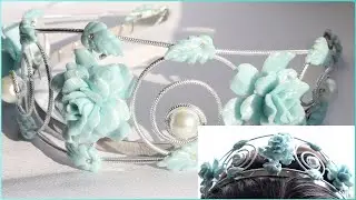 Handmade Flower Tiara with polymer clay roses. Wedding hair jewelry. Diy headband crown
