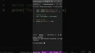 Add two numbers in Python using input #python #pythonprogram #coding #addtwonumbers #userinput