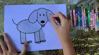 Color the gray dog ​​with the red tongue