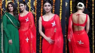 Mouni Roy Stuns in a Red Saree at Ektaa R Kapoor’s Ganpati Lunch| Filmy Focus Bollywood