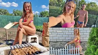 Таня нас чуть не угробила. Новый заборчик. Поставили кран соседке
