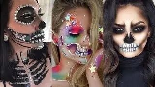 Cool Skull Halloween Makeup Tutorials - Crystals, Colorful & More...
